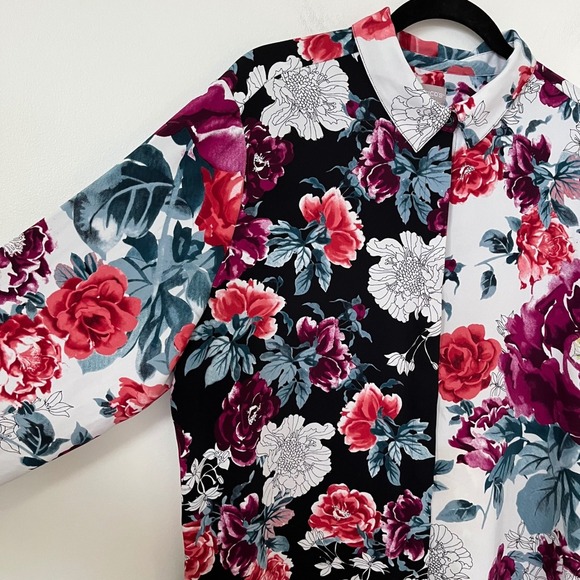 Chico's Mixed Print Bold Dark Floral Button Up Tunic Top Womens 3 US 16 /18 - Picture 9 of 10